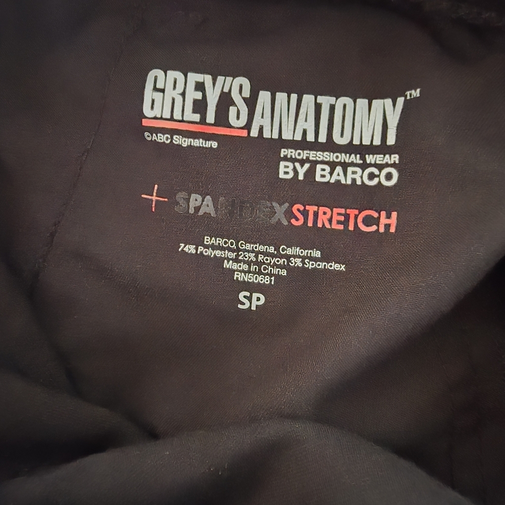 Grey's Anatomy black scrub pants, size small